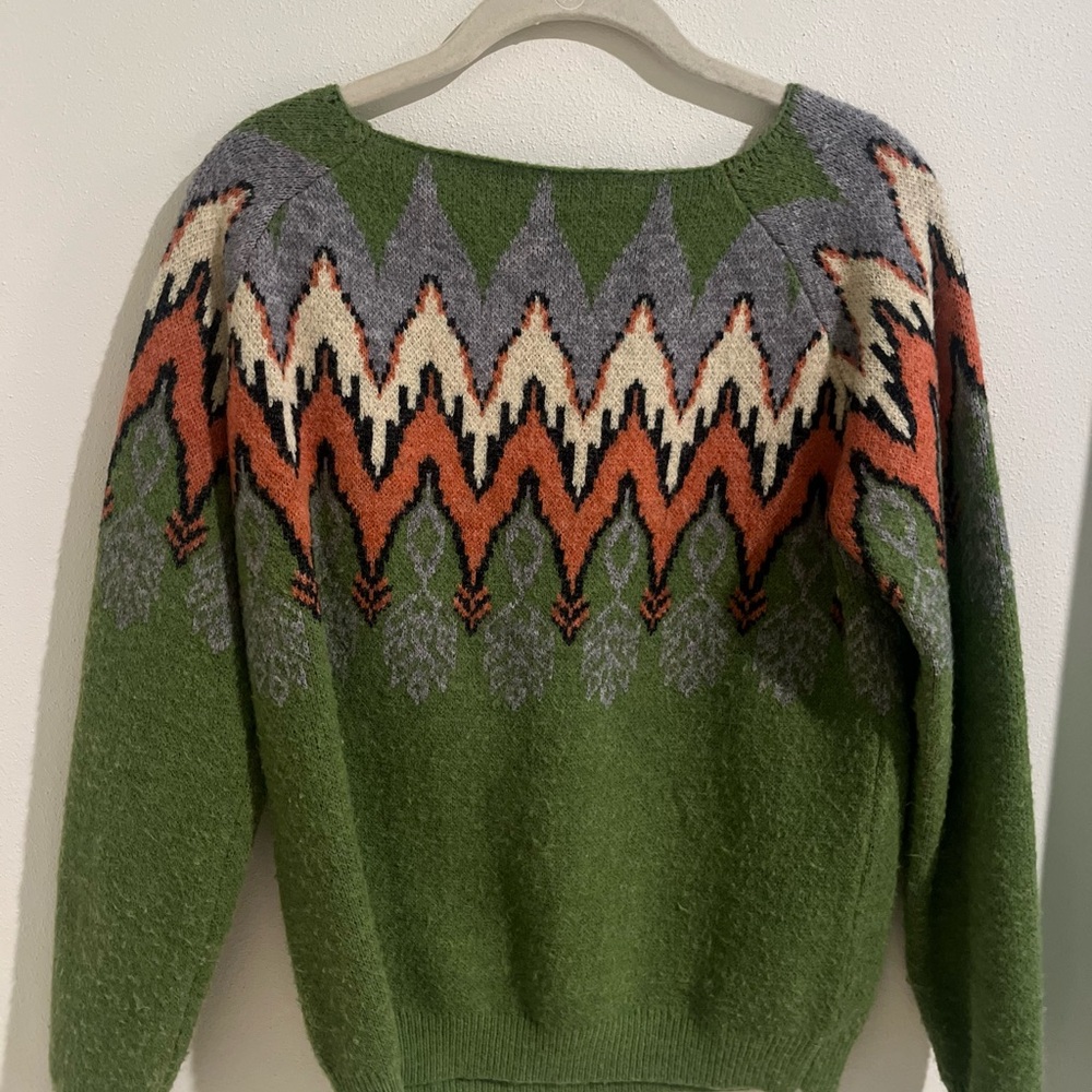 Green Nordic Patterned Women's Sweater